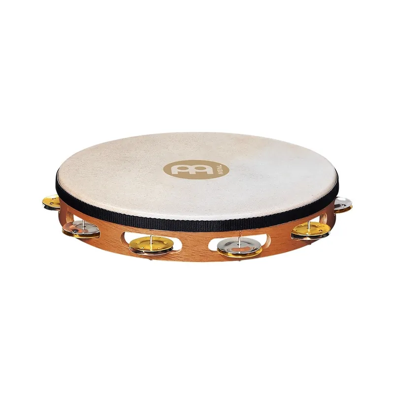 Meinl Percussion TAH1M-SNT Recording-Combo Goat-Skin Wood Tambourine, Dual Alloy Jingles (Double Row) - Super Natural Price Drop