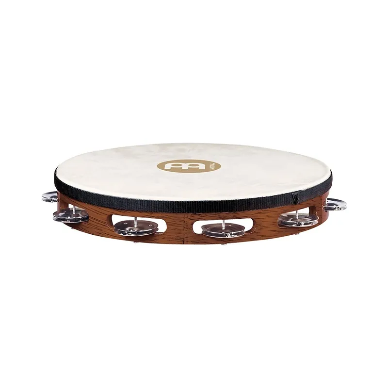 Meinl Percussion TAH1AB Traditional Goat-Skin Wood Tambourine, Single Row Steel Jingles - African Brown Direct From Factory