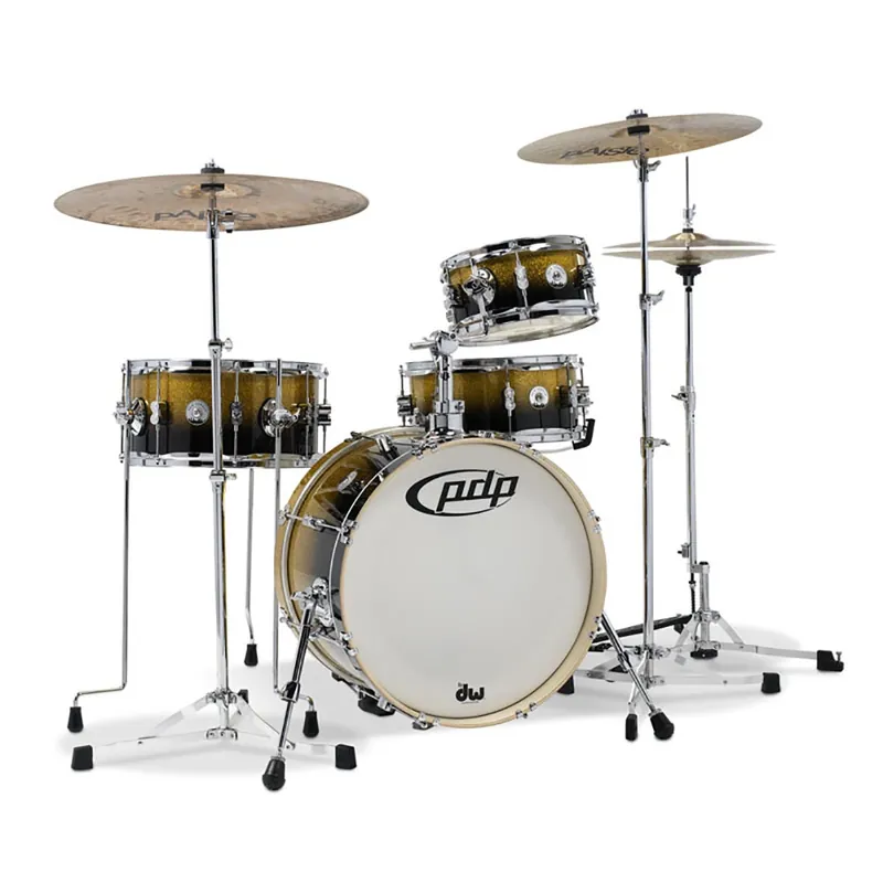 PDP Daru Jones New Yorker 4‑Piece Signature Drum Kit with Hardware & Cases - Gold to Black Sparkle Fade Lacquer Finish Luxury