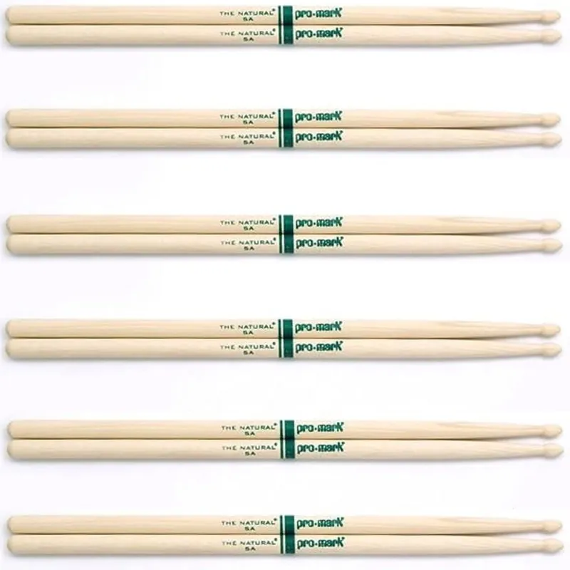 Flash Sale (6) Pairs ProMark TXR5AW Hickory 5AThe NaturalWood Tip Drumsticks 6-Pack