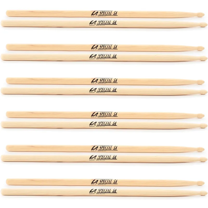 6 Pairs of LA Special LA5AW Size 5A Wood Tip Drum Sticks Trusted Brand