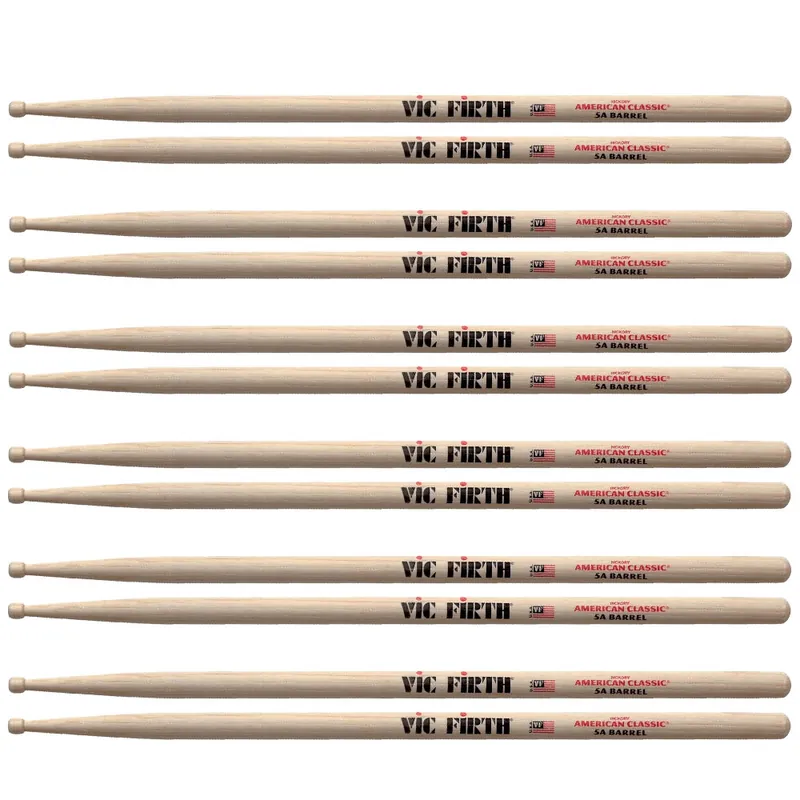 6-Pack of Vic Firth 5ABRL Classic 5A Sticks with Wood Barrel Tip Limited Offer