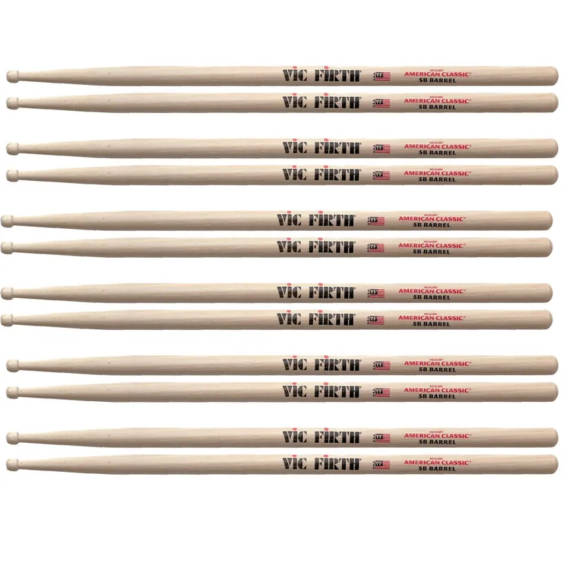 Exclusive 6-Pack of Vic Firth 5BBRL Classic 5B Sticks with Wood Barrel Tip
