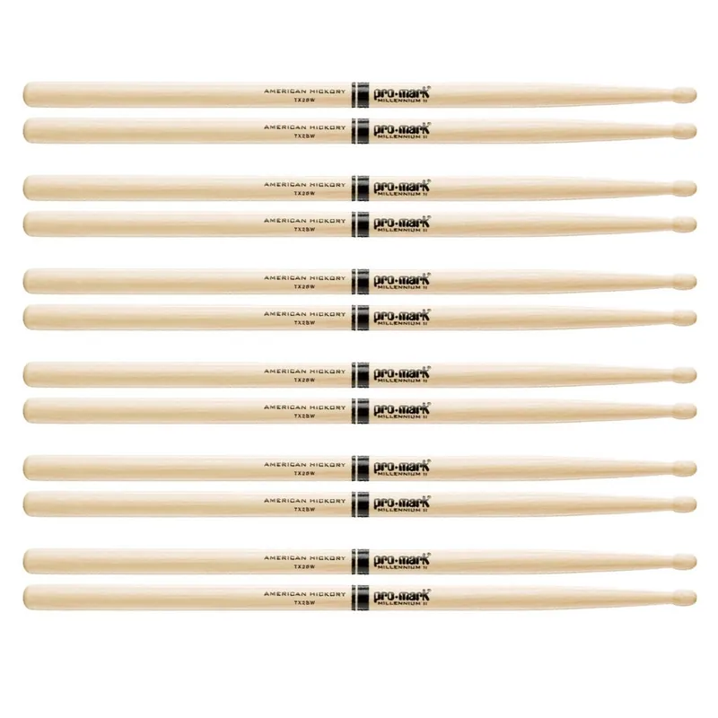 6 Pairs of ProMark TX2BW Hickory 2B Wood Tip Drum Sticks Bulk Order