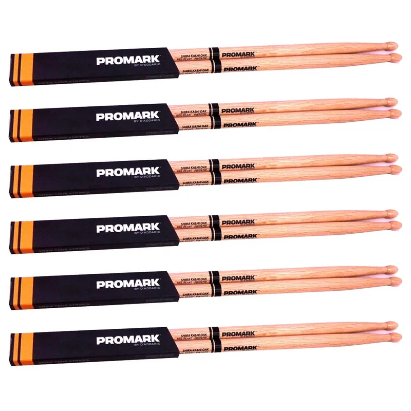 6 Pairs of ProMark PW747W Shira Kashi Oak Neil Peart Wood Tip Drum Sticks with Sumo Logo New Release