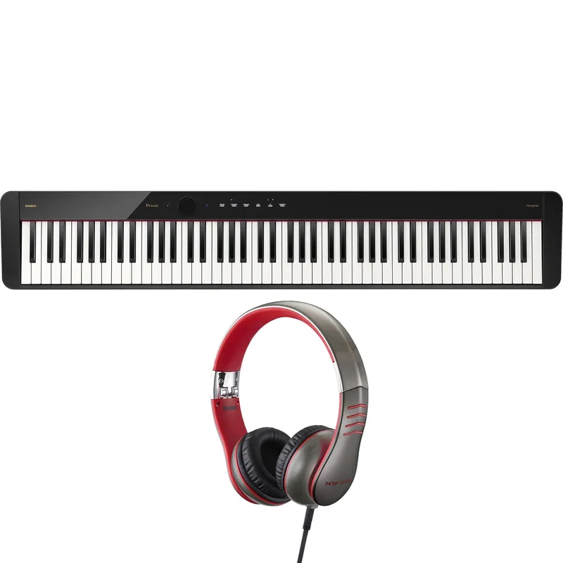 Casio Privia PX-S5000 88-Key Hybrid Scaled Hammer Action Keyboard, Black w/ XW-H3 Over-Ear Flex and Fold DJ Headphones Next Day Delivery