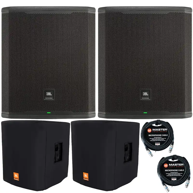 Handmade Pair of JBL PRX918XLF 2000-Watt 18-Inch Powered PA Subwoofers w/ Slip-On Covers & Cables