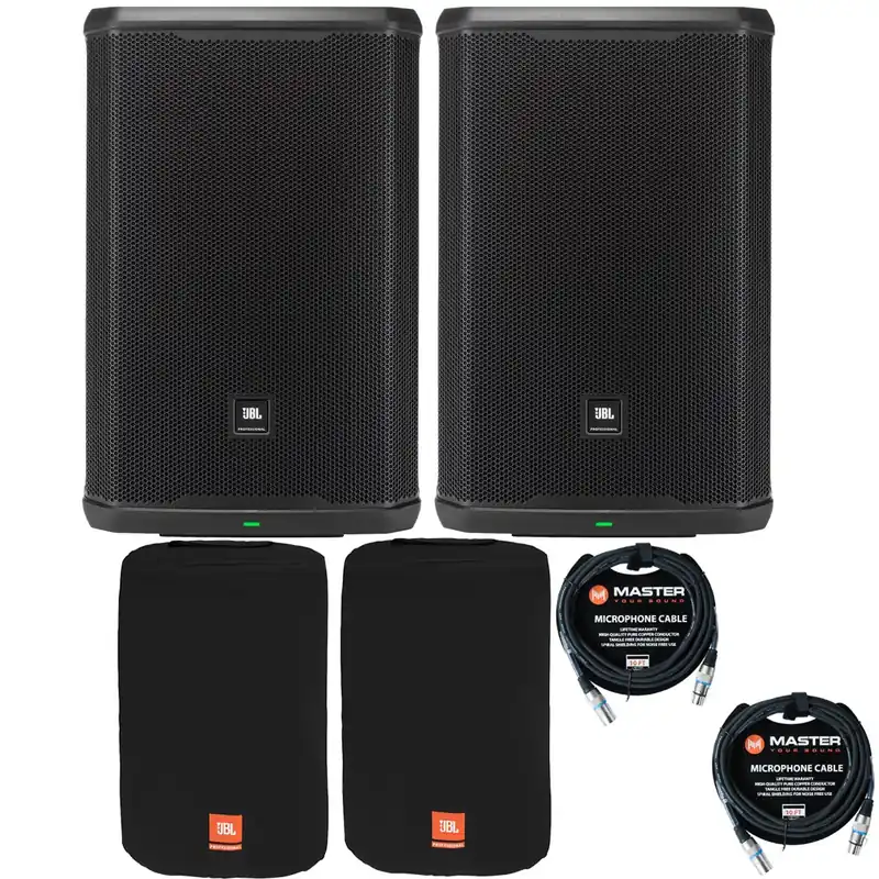 Buy Today Pair of JBL PRX915 2000-Watt 15-Inch Powered PA Speakers w/ Slip-On Covers & Cables