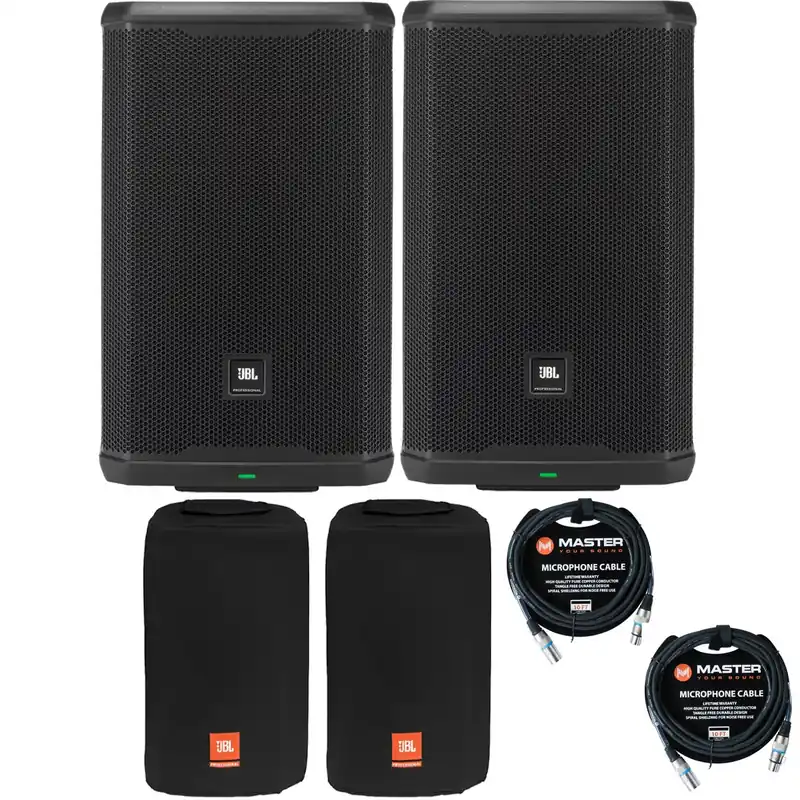 Pair of JBL PRX912 2000-Watt 12-Inch Powered PA Speakers w/ Slip-On Covers & Cables Fan Favorite