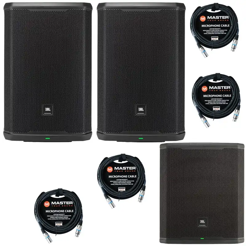 Buy Today Pair of JBL PRX915 2000-Watt 15-Inch 2-Way Powered PA Speakers w/ PRX918XLF Subwoofer & Cables
