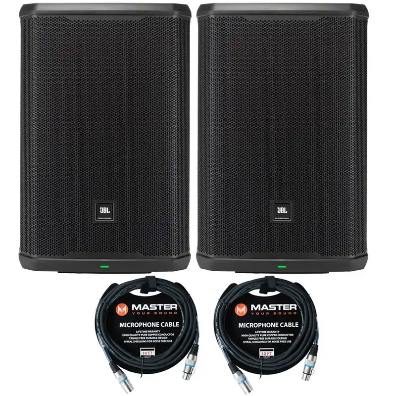 Trusted Brand Pair of JBL PRX915 2000-Watt 15-Inch 2-Way Powered PA Speakers w/ 2x 10ft XLR Cables