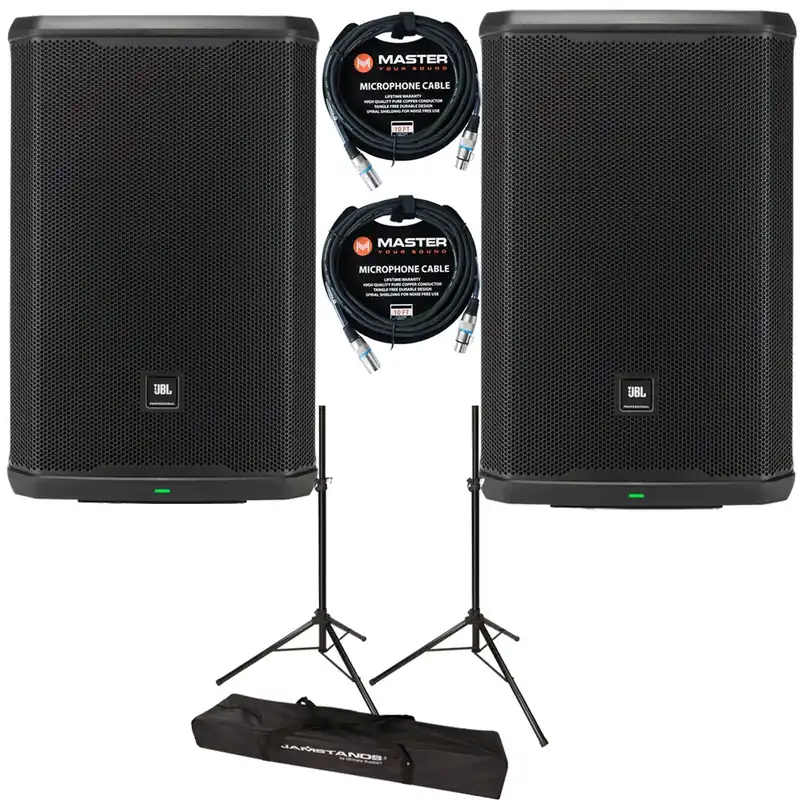 Pair of JBL PRX915 2000-Watt 15-Inch 2-Way Powered PA Speakers w/ Stands & Cables Instant Buy
