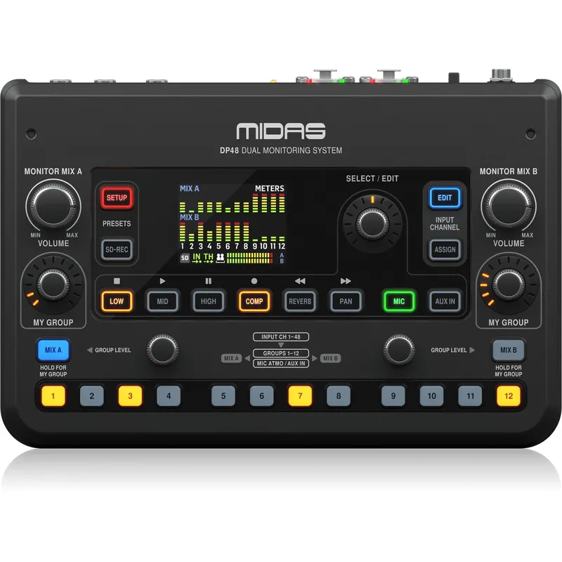 Mega Sale Midas DP48 Dual 48-Channel Personal Monitor Mixer with SD Card Recorder & Stereo Ambience Microphone