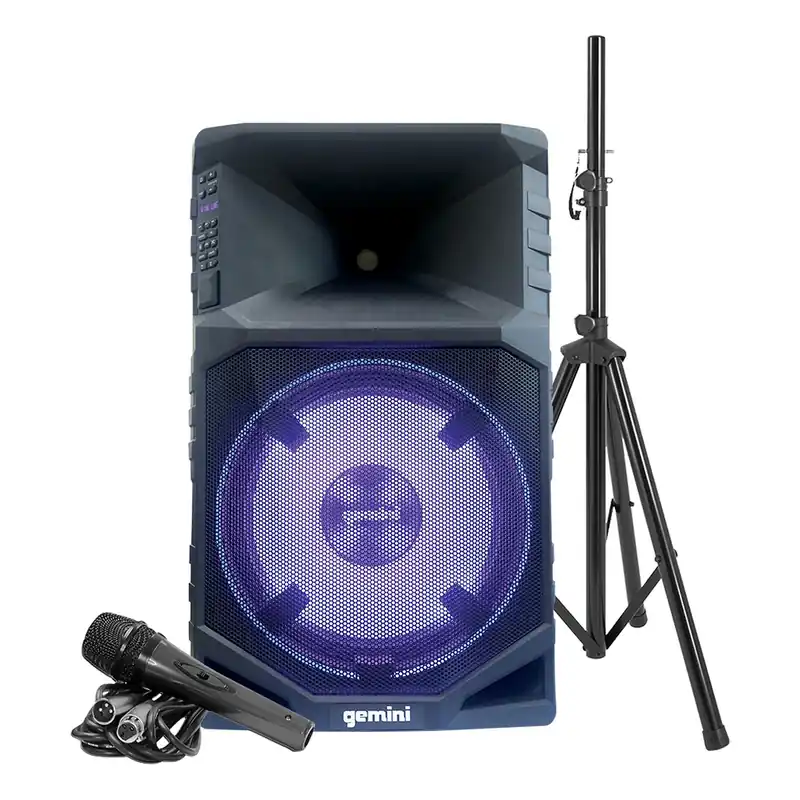 One Day Deal Gemini GSW-T1500PK Portable Water Resistant Wireless Bluetooth Party Speaker With Speaker Stand And Microphone