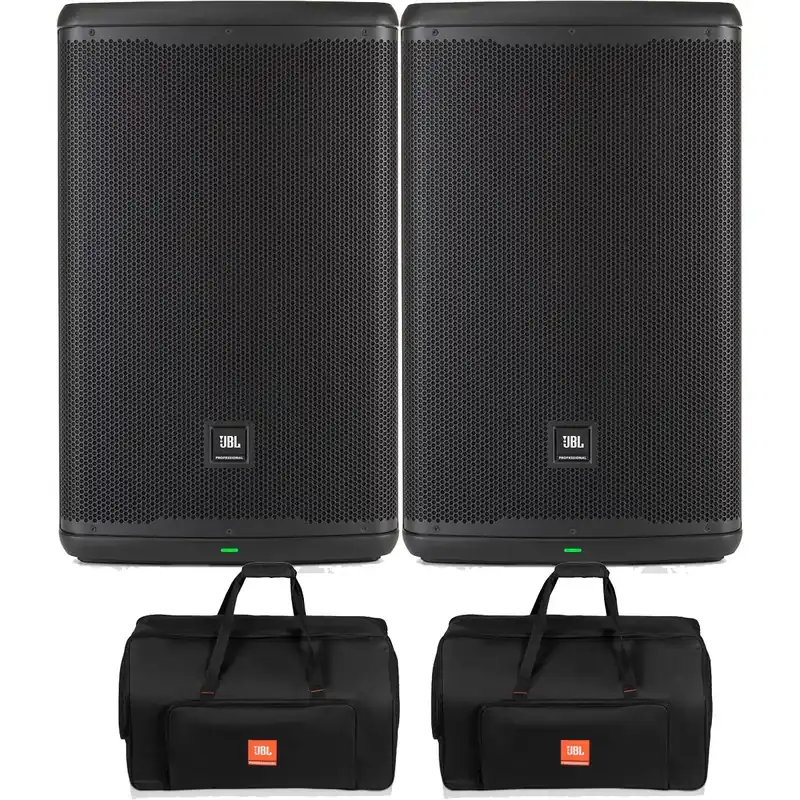 Pair of JBL EON715 15-Inch 1300-Watt Powered PA Speaker w/ Tote Bags Big Sale