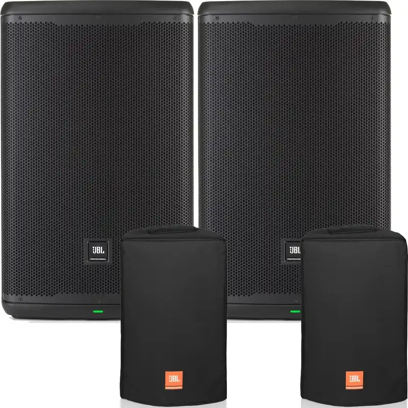 Pair of JBL EON715 15-Inch 1300-Watt Powered PA Speaker w/ Slip On Covers Budget