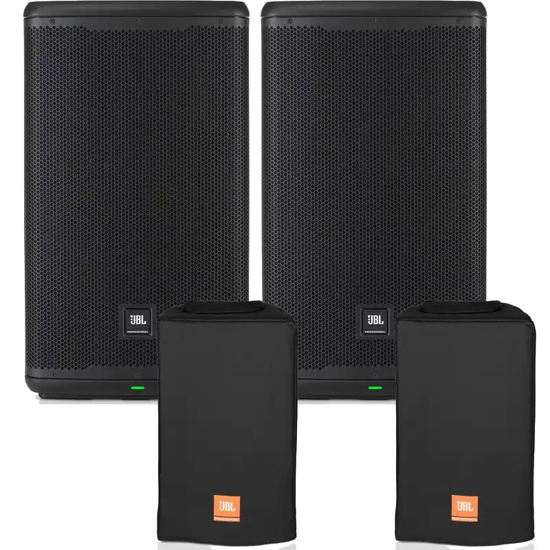 High Quality Pair of JBL EON712 12-Inch 1300-Watt Powered PA Speaker w/ Slip On Covers