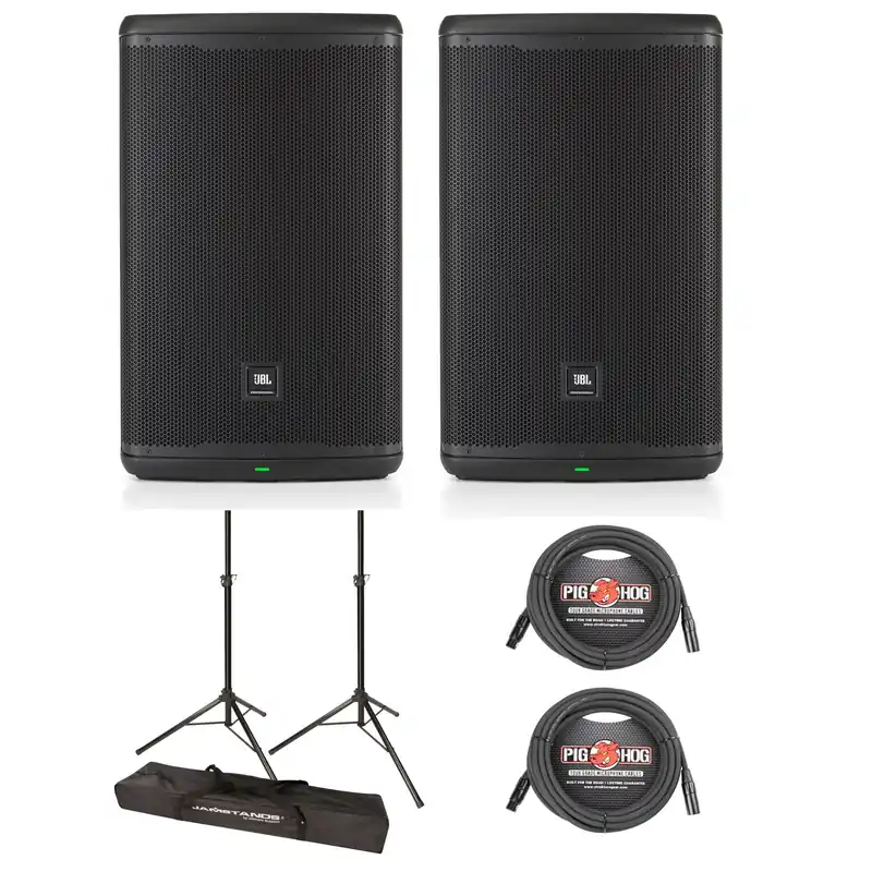 JBL EON715 15-Inch 1300-Watt Powered PA Speaker w/ Stands and Cables Direct From Manufacturer