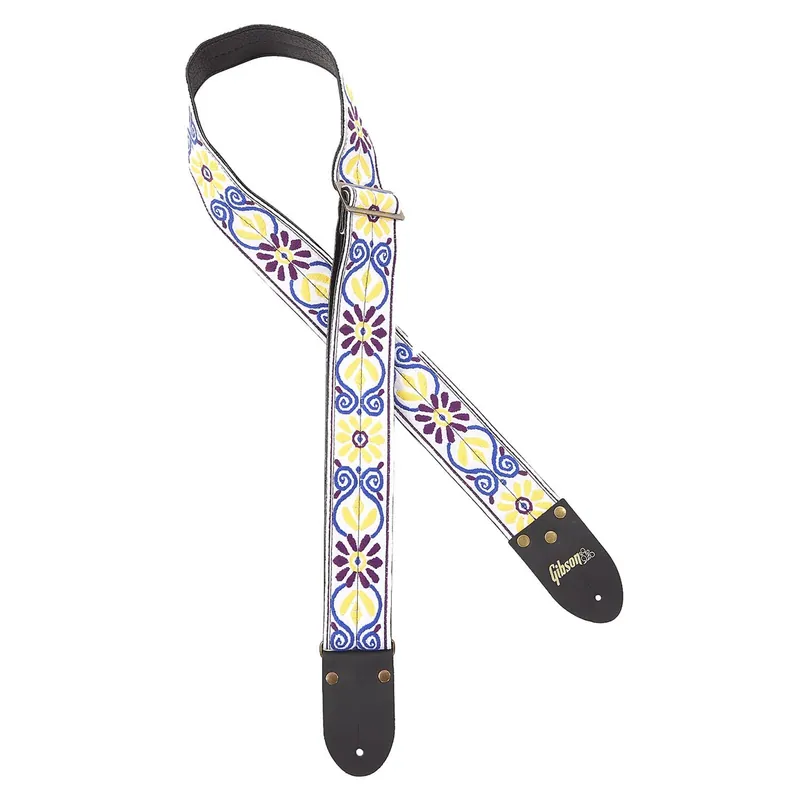 Trending Gibson ASVS-WHT The Sunflower Jacquard 2Woven Fabric Guitar Strap, Genuine Leather Ends