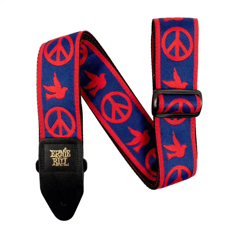 Worldwide Shipping Ernie Ball 4698 Classic Jacquard Guitar Strap, 41 -72Long, Red & Blue Peace Love Dove