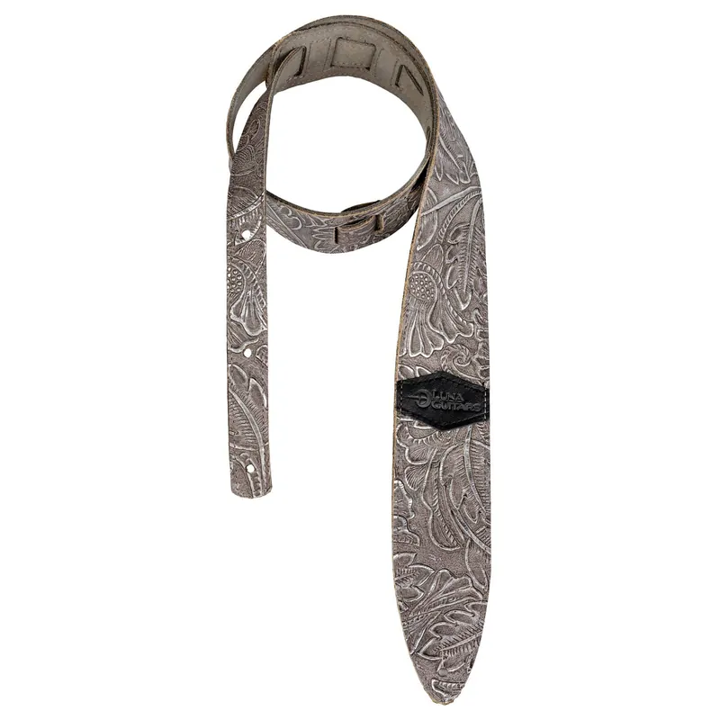 Last Chance Luna STRAP LUNA LTH SLDR SLV Guitar Strap, Leather, Fern & Leaf Silver