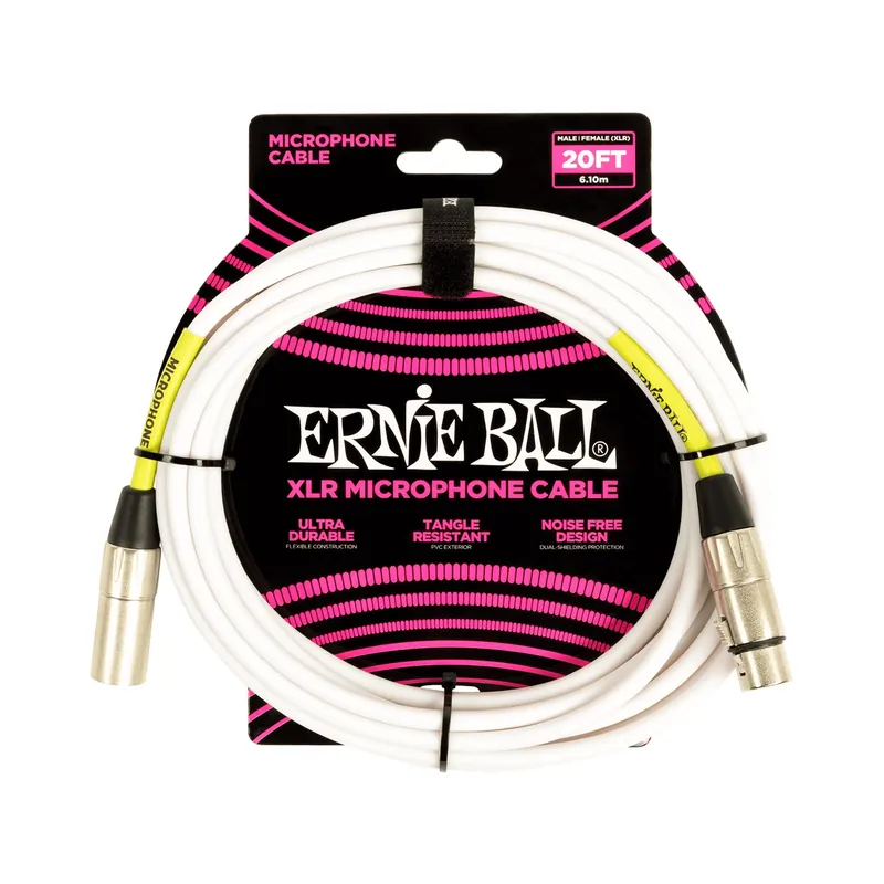 Ernie Ball 6389 XLRM-XLRF Microphone Cable, 20', White Don’t Miss Out