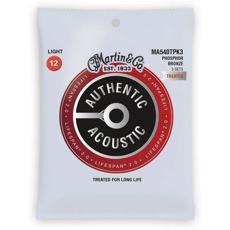 Trusted Brand 3-Pack Martin Lifespan 2.0 Acoustic Guitar Strings, 92/8 Phosphor Bronze - Light 12-54