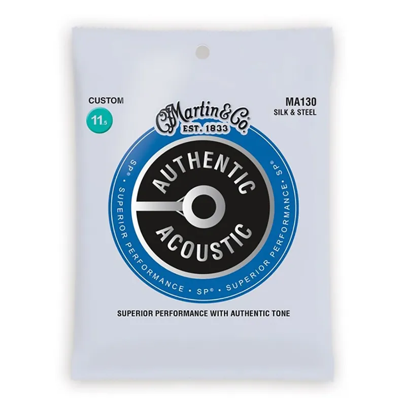 Martin MA130 Authentic Acoustic SP Silk & Steel Folk Guitar Strings, .0115-.047 Handmade