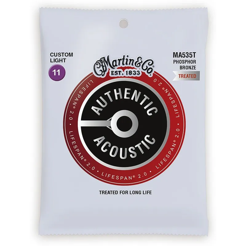 No Minimum Order Martin Authentic Lifespan 2.0 Treated Acoustic Guitar Strings - 92/8 Phosphor Bronze Custom Light
