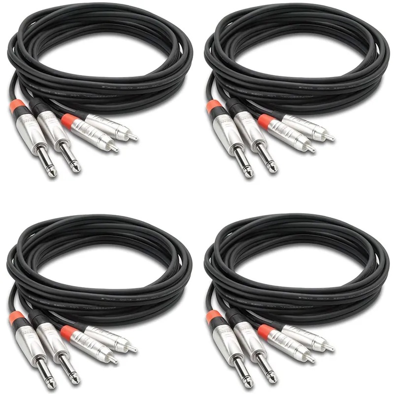 4 Packs Hosa HPR-003X2 Pro Stereo Interconnect Dual 1/4 in TS to RCA 3ft Cable Modern
