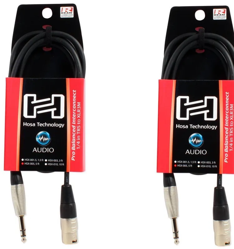 2 Hosa HSX-005 5 Foot Rean 1/4TRS To XLR 3 Pin Male Interconnect Cables Trusted Brand
