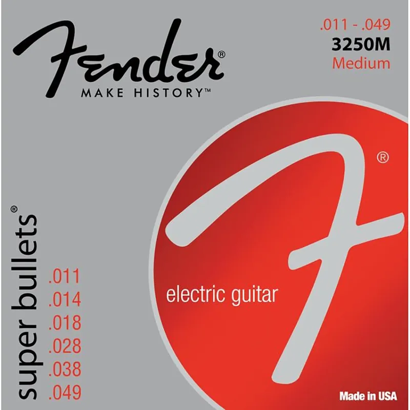 Authentic Fender 3250M Nickel-Plated Steel Bullet-End Electric Guitar Strings, Medium (11-49)