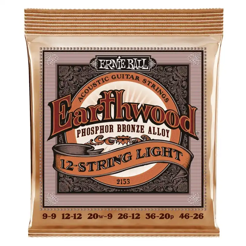 Original Ernie Ball 2153 Earthwood 12-String Phosphor Bronze Acoustic Guitar Strings, Light (9-46)
