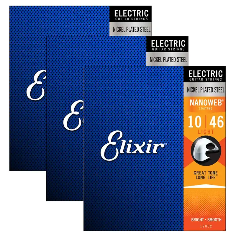 3 Sets of Elixir 12052 Nanoweb Light Electric Guitar Strings (10-46) Direct From Factory