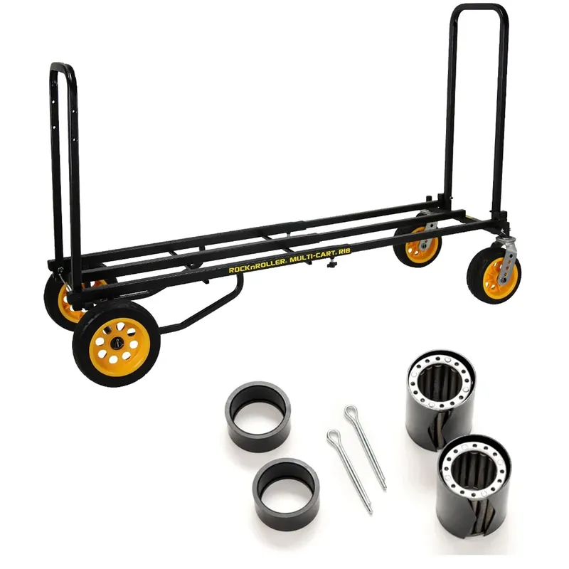 Professional Grade Rock N Roller R18RT Mega Plus 8-in-1 Folding Multi-Cart & Dolly w/ Steel Roller Bearing Wheel Upgrade Kit