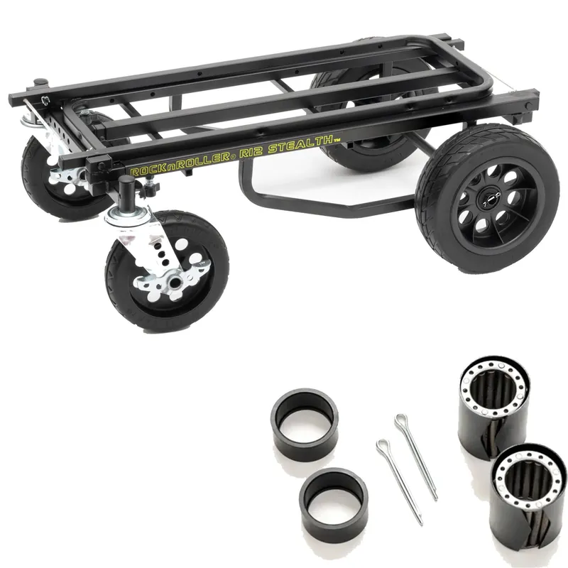 Rock N Roller R12STEALTH All-Terrain 8-in-1 Folding Multi-Cart & Dolly, Stealth Black w/ Steel Roller Bearing Wheel Upgrade Kit Limited Edition