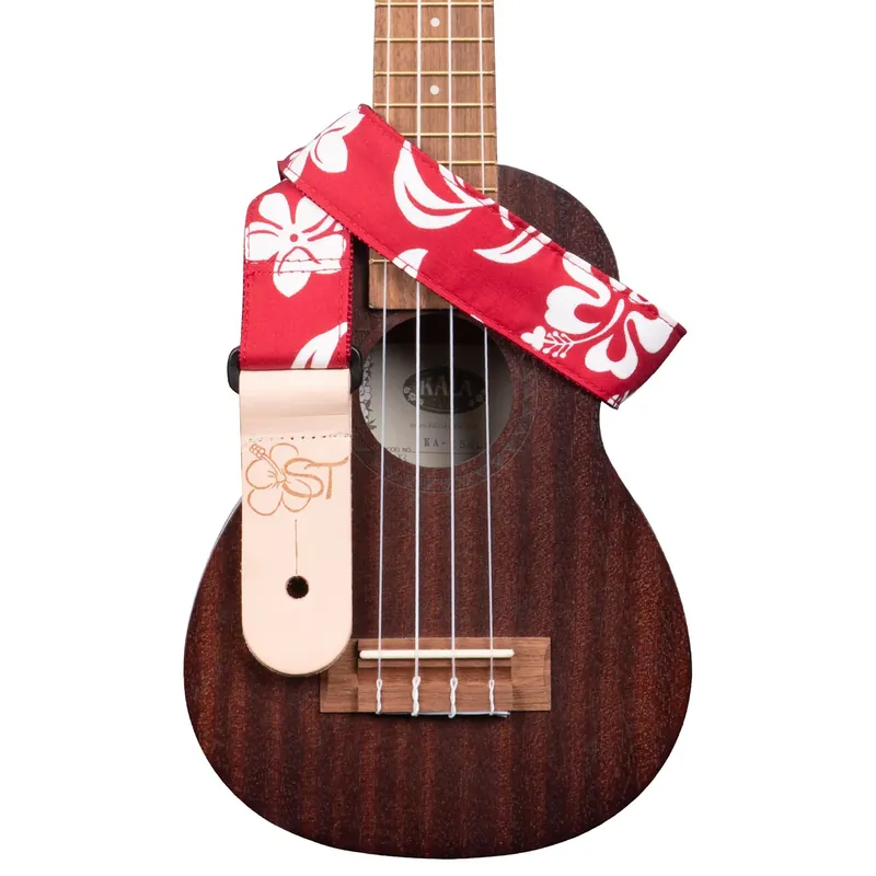 Kala California Handmade Adjustable 1.5Ukulele Strap, Red Hibiscus Exclusive