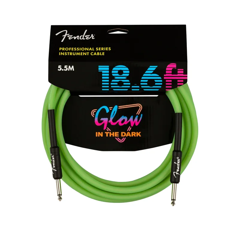 Fender Professional Glow in the Dark Guitar Instrument Cable, Green, 18.6' Flash Sale