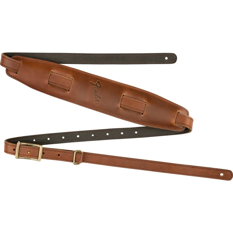 Fender Mustang Vintage Saddle Top Grain Leather Guitar Bass Strap, Cognac No Minimum Order
