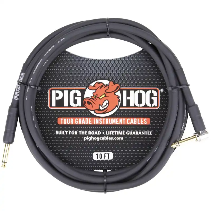 Direct From Manufacturer Pig Hog PH10R 10ft 1/4- 1/4Right Angle 8mm Instrument Cable for Guitar or Bass
