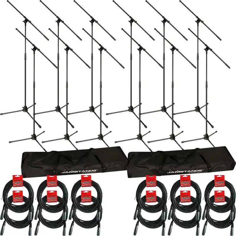 Ultimate Support JS-MCFB6PK 12-Pack Tripod Boom Microphone Stands Bundle + Cables High Quality