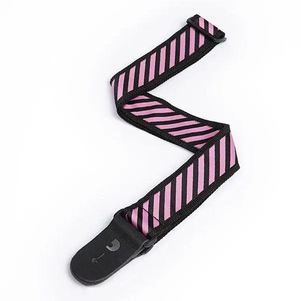 D'Addario 50SJP02 Polypropylene Guitar Bass Strap w/ Stripe Jacquard, Pink Luxury