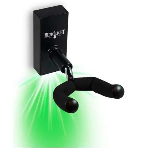 Muziclight MZG101 Guitar or Bass Wall Mount Hanger w/ LED Light, Green Buy Online