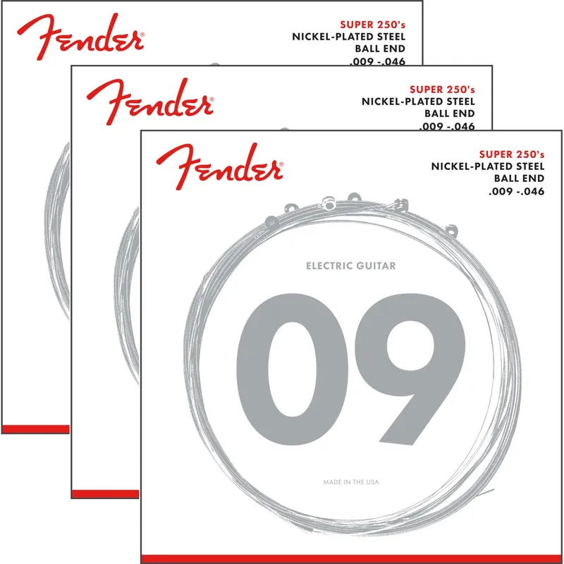 3-Pack of Fender 250LR Super 250 Guitar Strings, Nickel Plated Steel, 9-46 Next Day Delivery