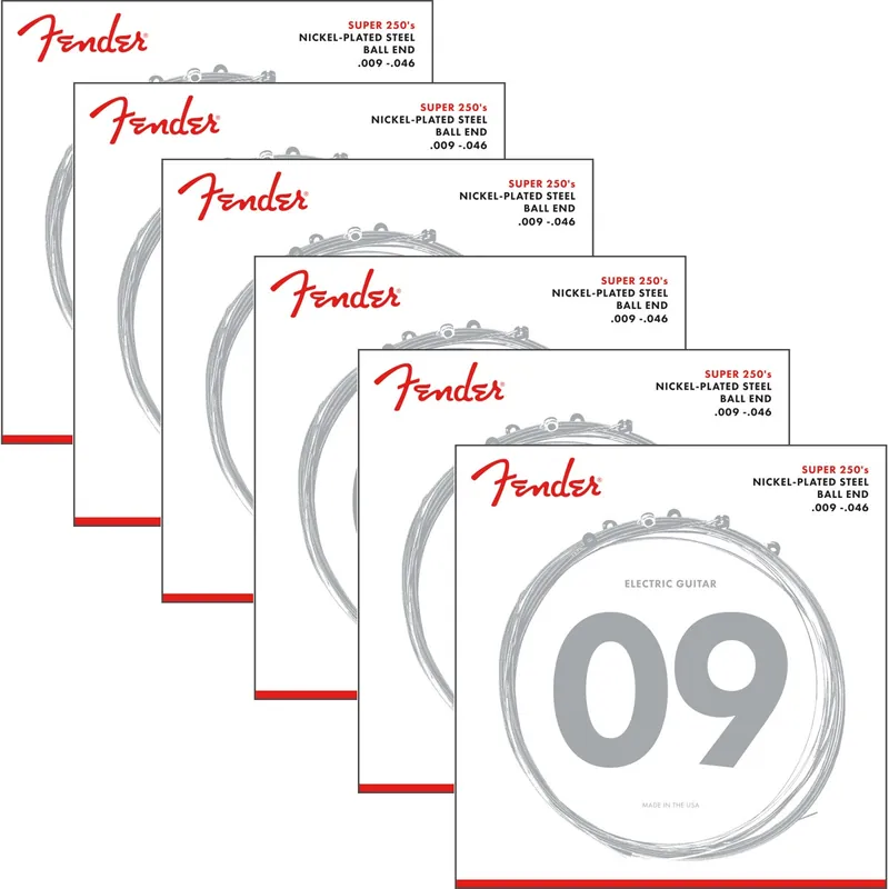 Cheap 6-Pack of Fender 250LR Super 250 Guitar Strings, Nickel Plated Steel, 9-46