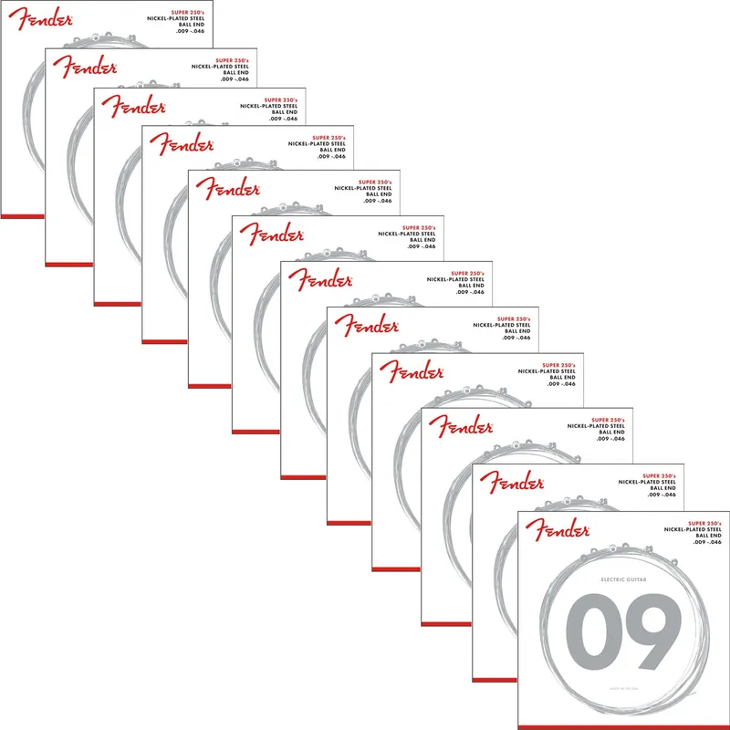 12-Pack of Fender 250LR Super 250 Guitar Strings, Nickel Plated Steel, 9-46 Order Now