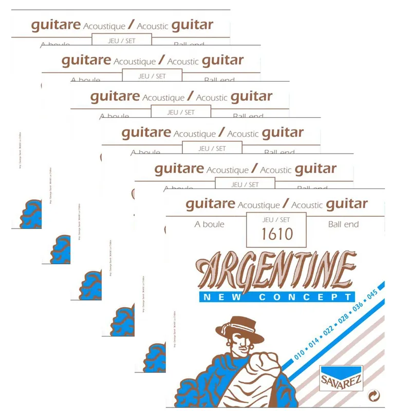 Certified 6-Pack Savarez 1610 Acoustic Jazz Guitar Extra Light Ball End Strings 10-45