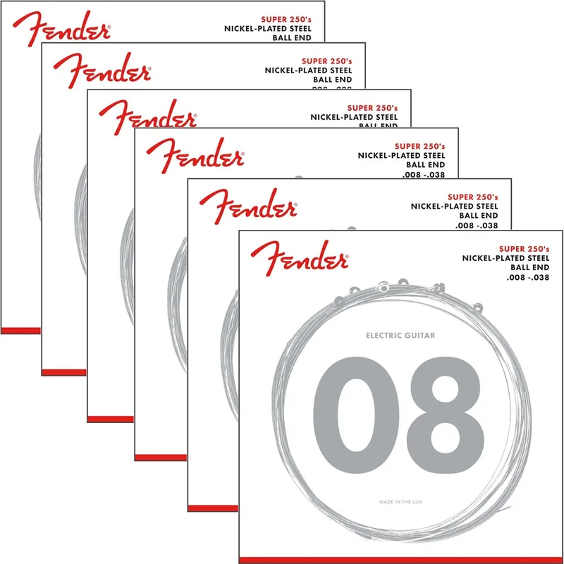 6-Pack Fender 250XS Super 250 Nickel-Plated Steel Electric Guitar Strings, 8-38 Top Pick