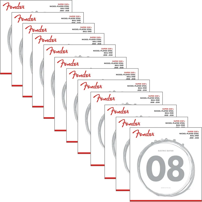 Original 12-Pack Fender 250XS Super 250 Nickel-Plated Steel Electric Guitar Strings, 8-38