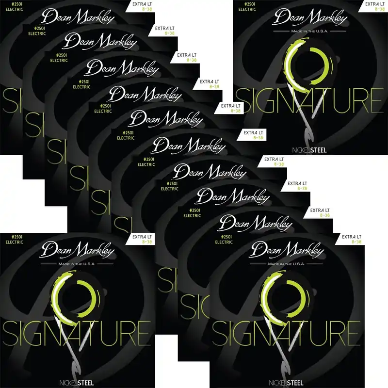 Professional Grade 12-Pack Dean Markley 2501 Signature Series Nickel Steel Electric Guitar Strings, Extra Light, 8-38